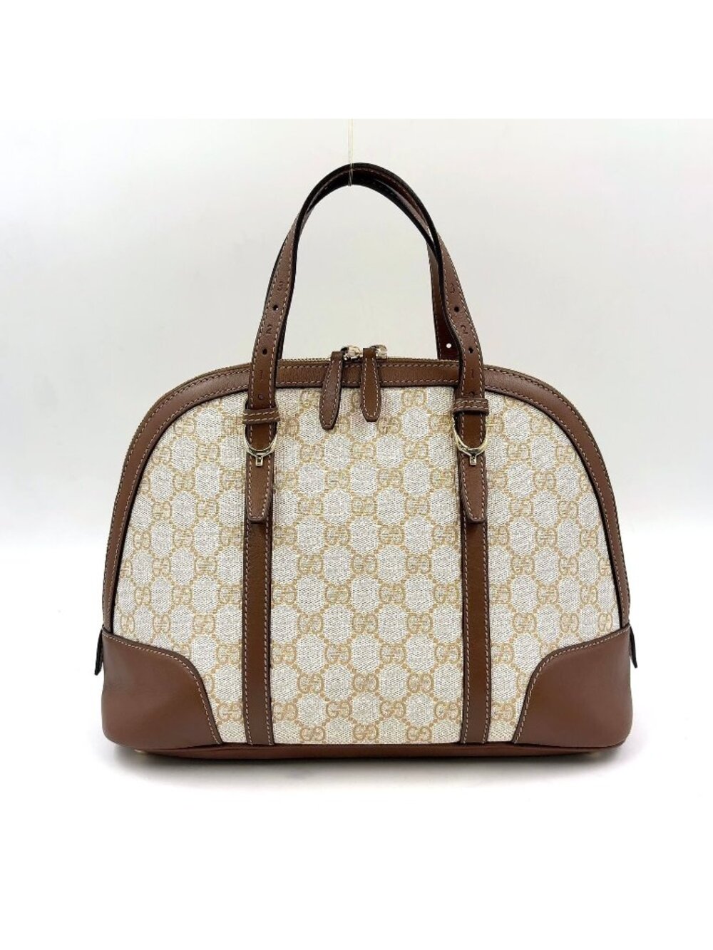 Gucci Nice Micro Guccissima Leather Canvas Dark Brown Beige Handle Gold Handbag